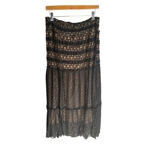 Lapis Womens Black Lace Tiered Maxi Skirt Sz L Boho Romantic Whimsigoth Smocked